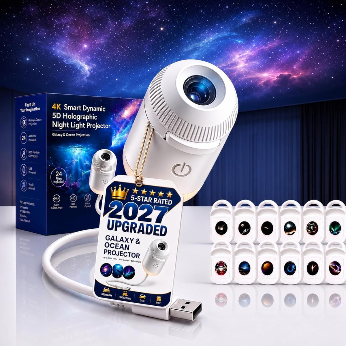 ✨ Immersive Galaxy & Ocean 24-Scene Night Light Projector 🌌