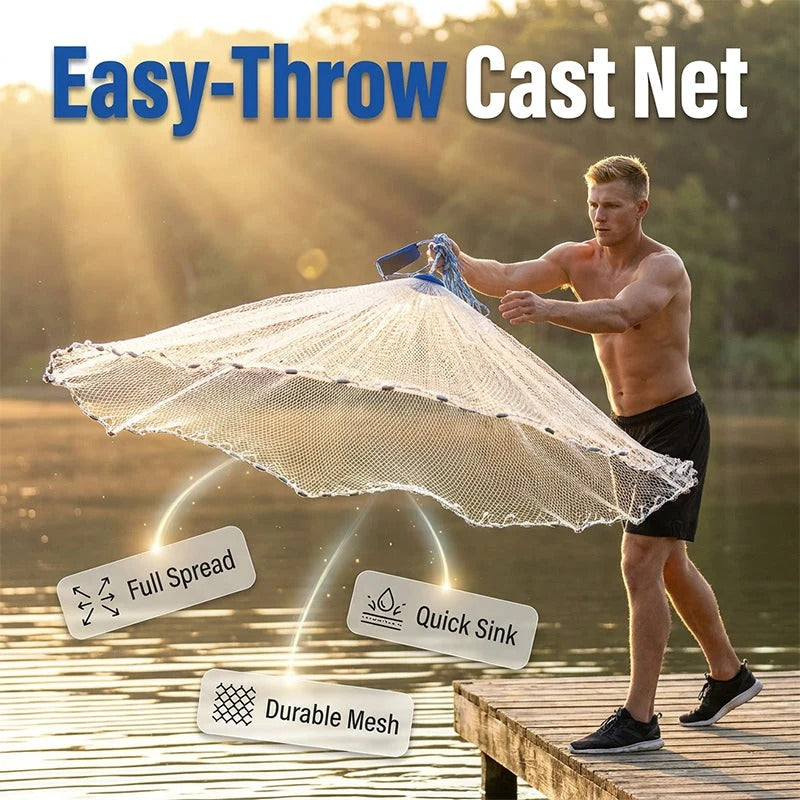 📢📢50% OFF !! ⏰ Easy-Throw Cast Net – Heavy-Duty Mesh, Rapid Sinking, Versatile 🌊