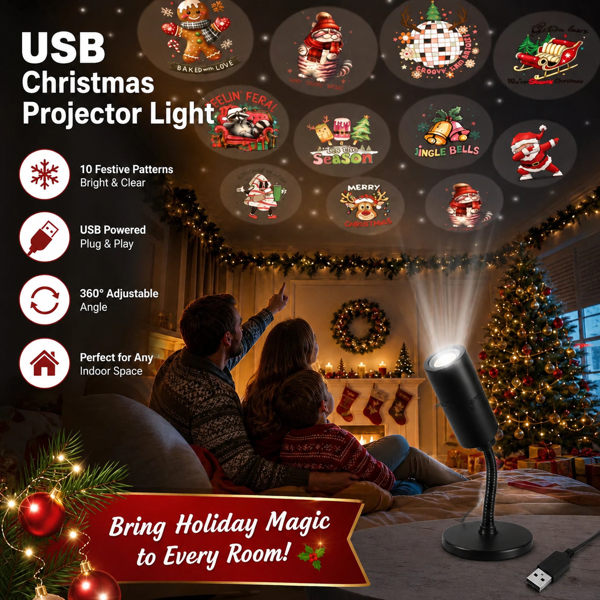 Christmas projector with ten festive scenes