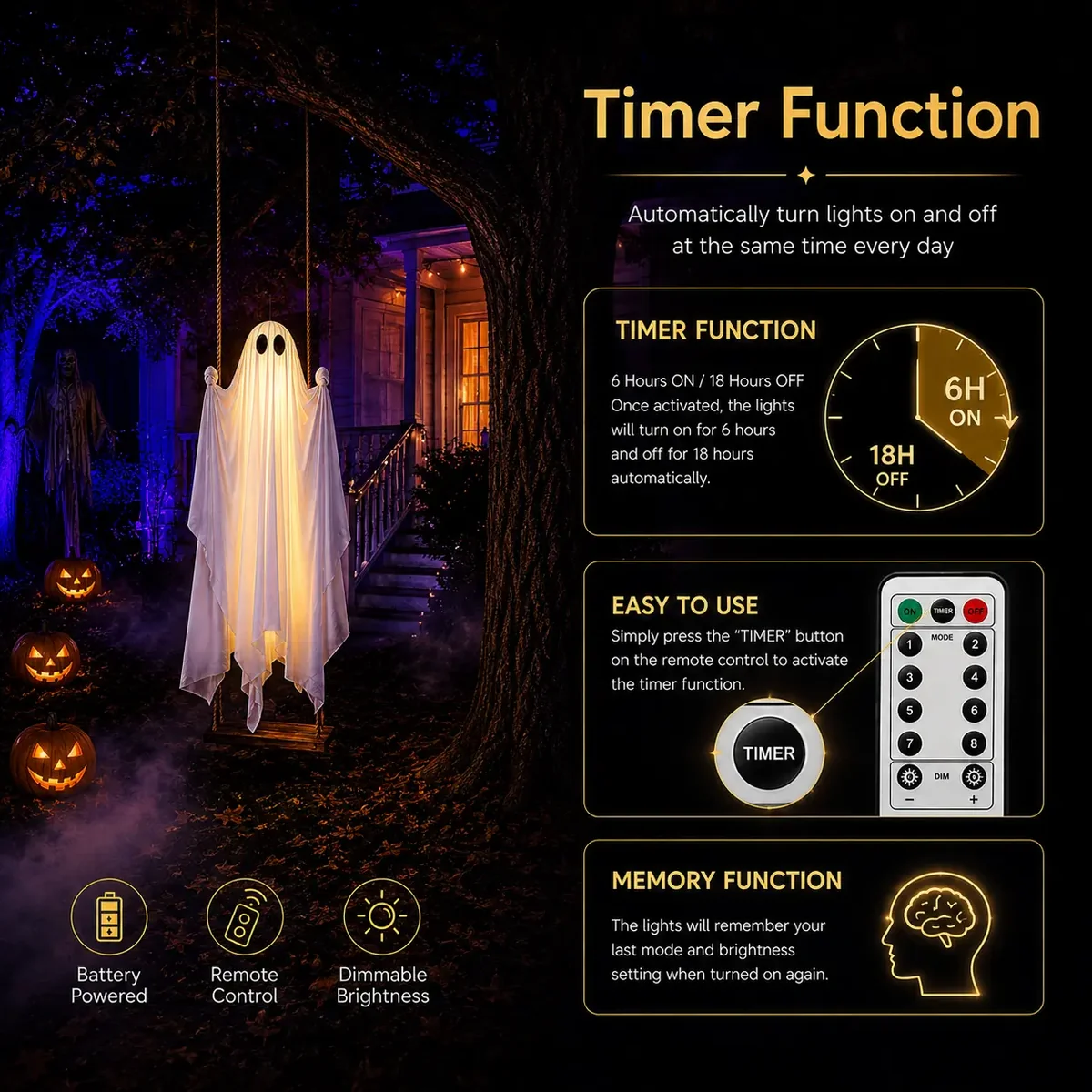 Halloween Decorations Outdoor 5FT Ghost Swing Lights