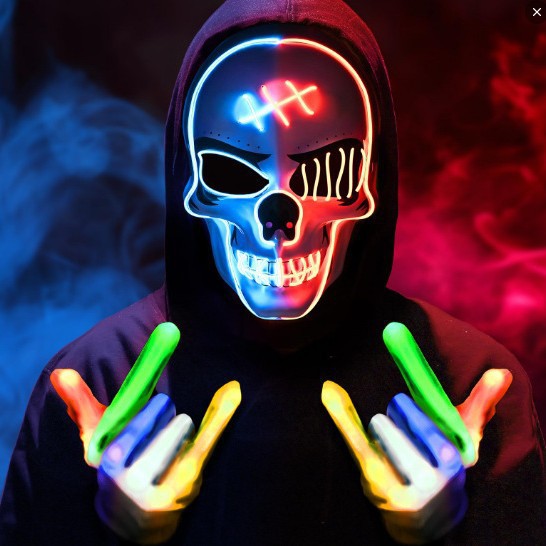 👻 Scary LED Light Up Skull Mask 🎭 Neon Glowing Skeleton Mask for Halloween Party Cosplay