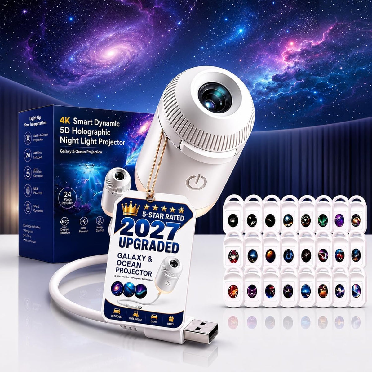 ✨ Immersive Galaxy & Ocean 24-Scene Night Light Projector 🌌