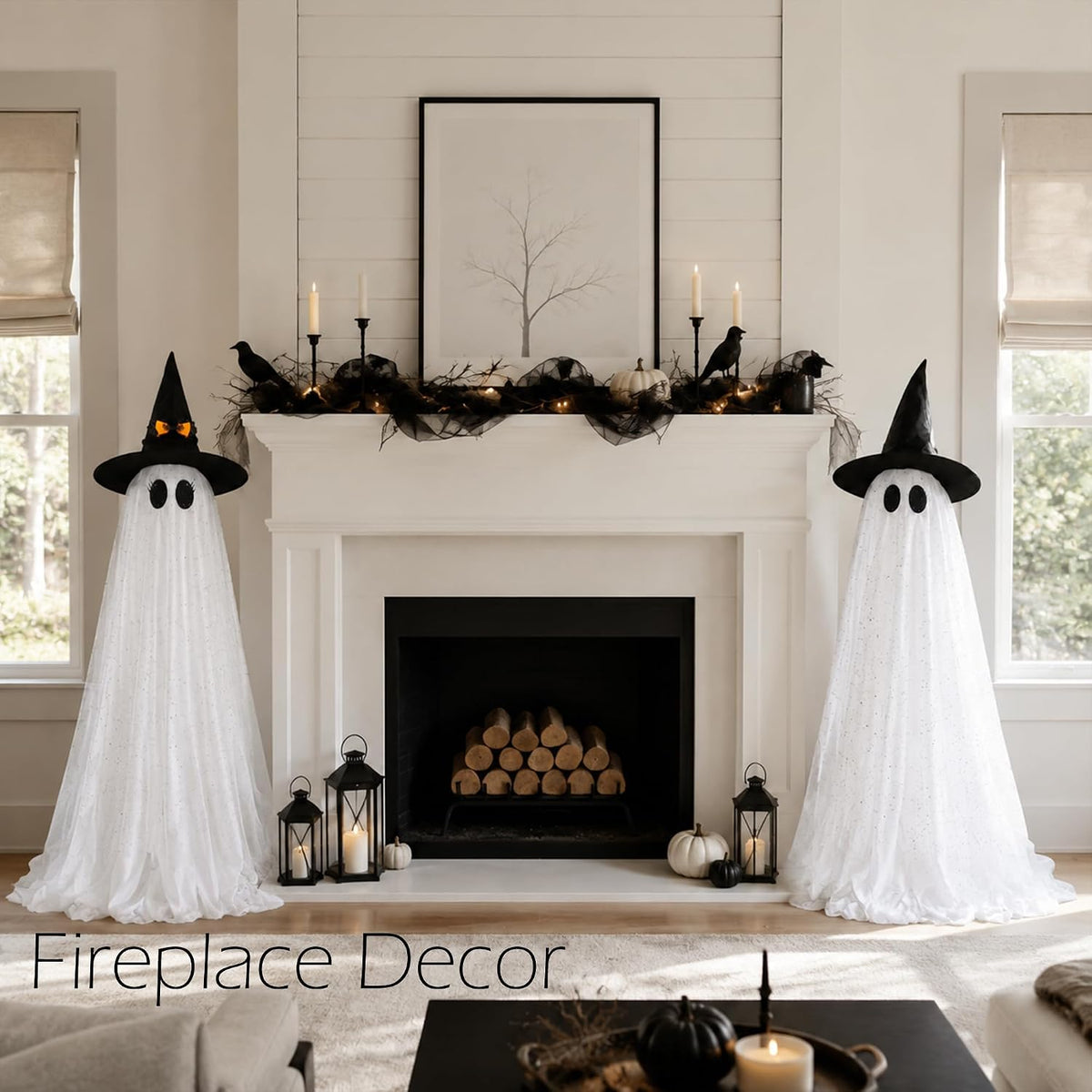 Halloween ghost fireplace decor