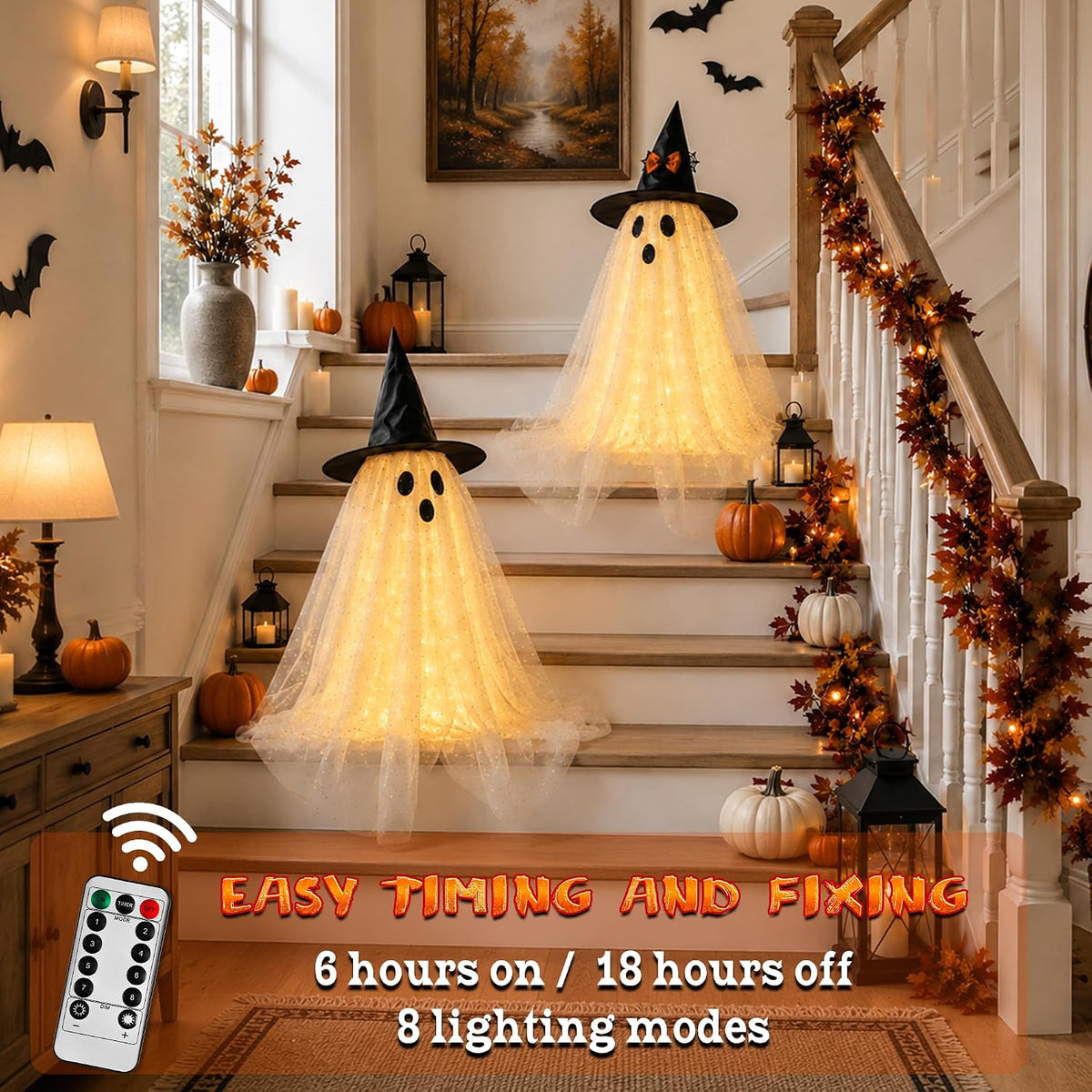 🎃 Light-Up Halloween Ghost Decoration with Remote, Timer & Adjustable Height👻