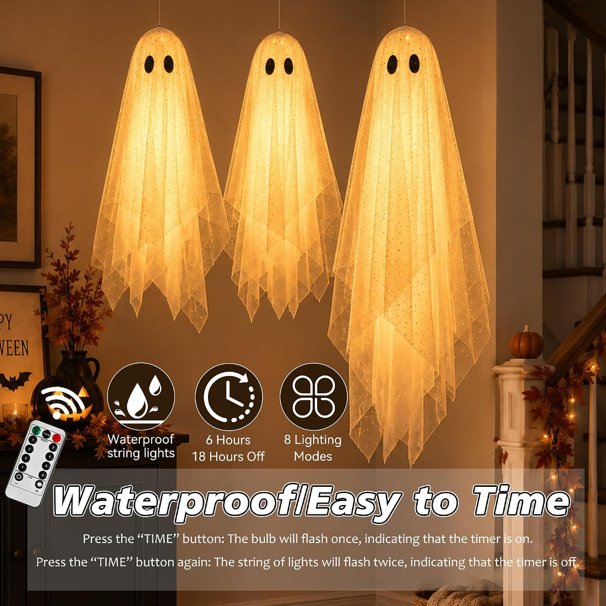 🎃 Light-Up Halloween Ghost Decoration with Remote, Timer & Adjustable Height👻