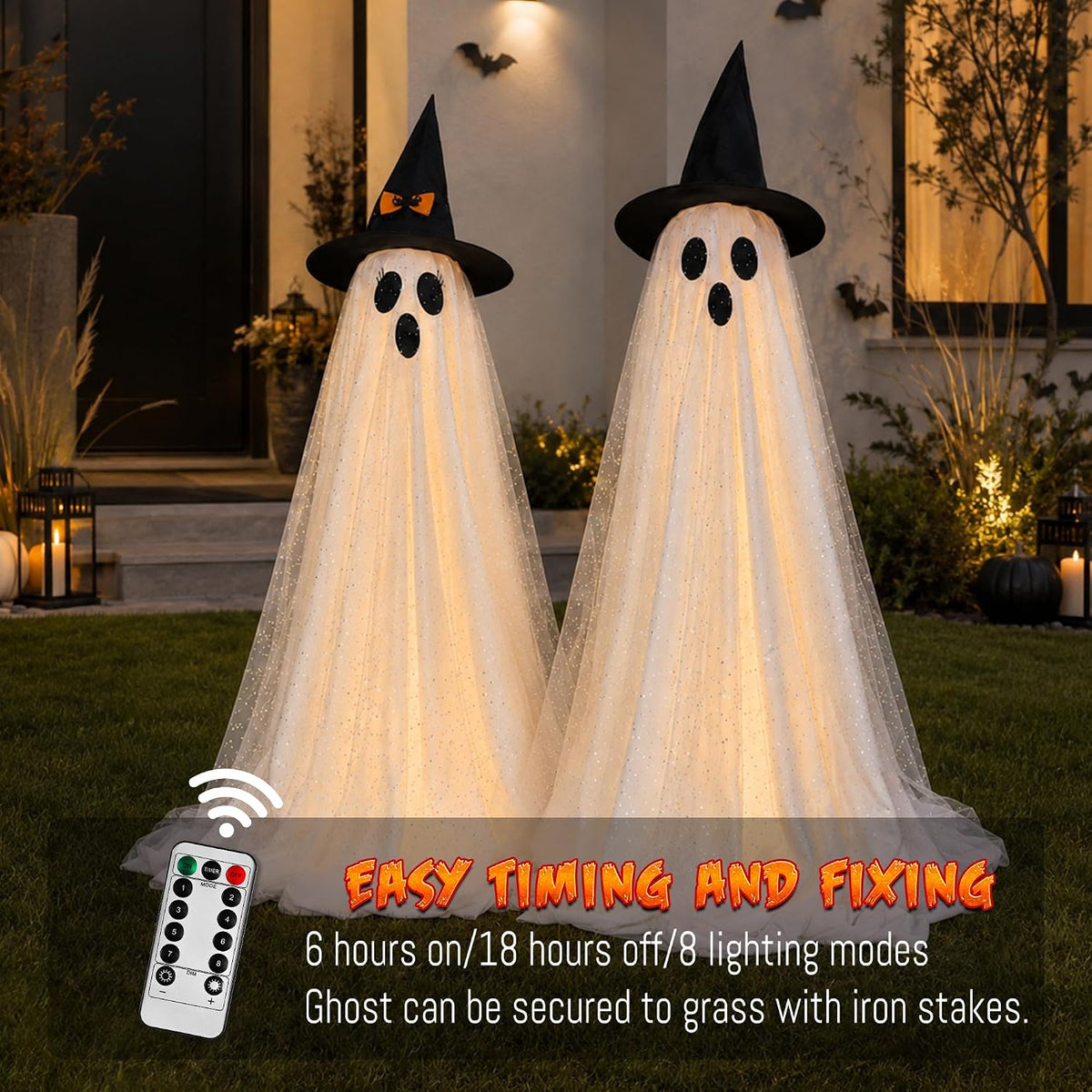 Adjustable-height Halloween ghost decorations