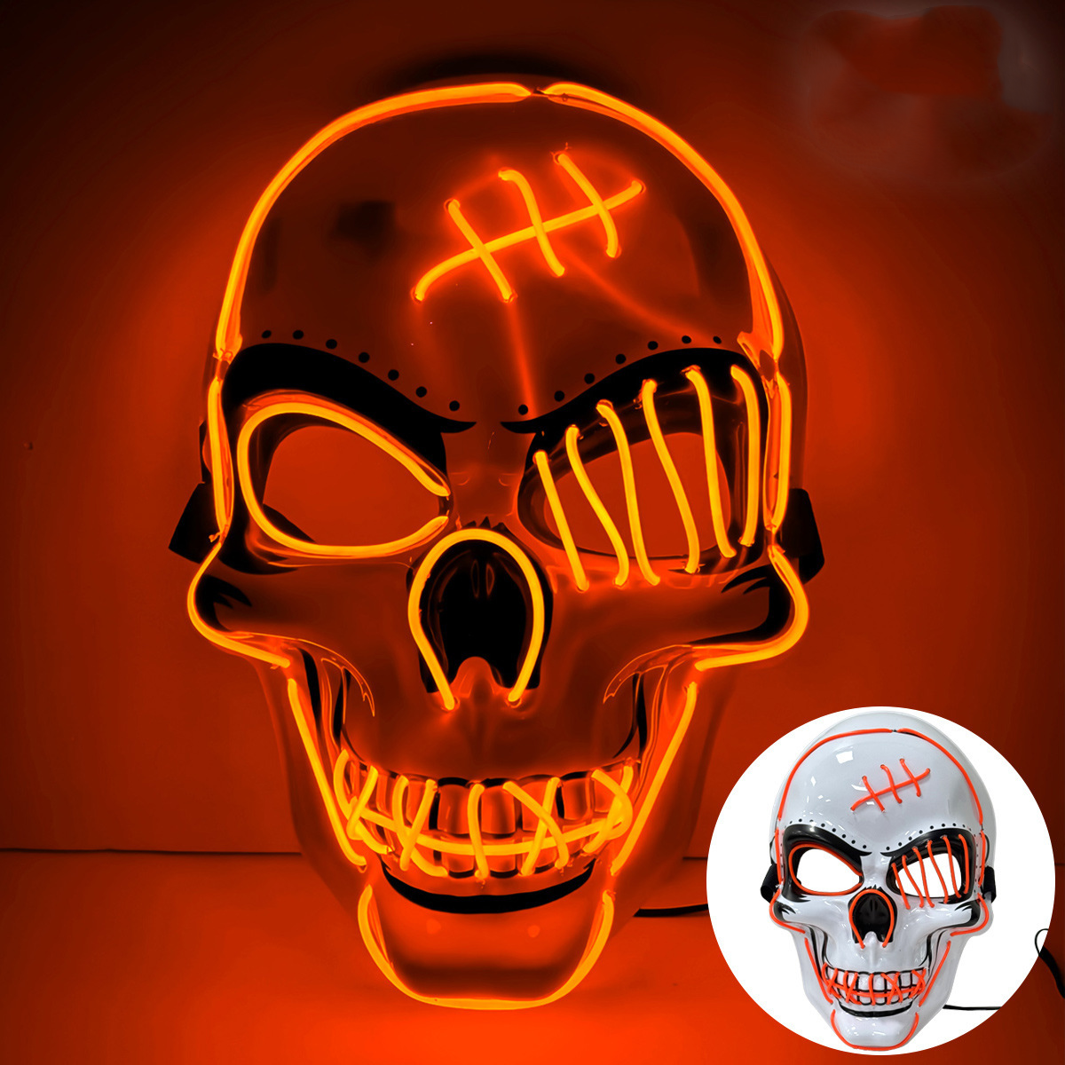 👻 Scary LED Light Up Skull Mask 🎭 Neon Glowing Skeleton Mask for Halloween Party Cosplay
