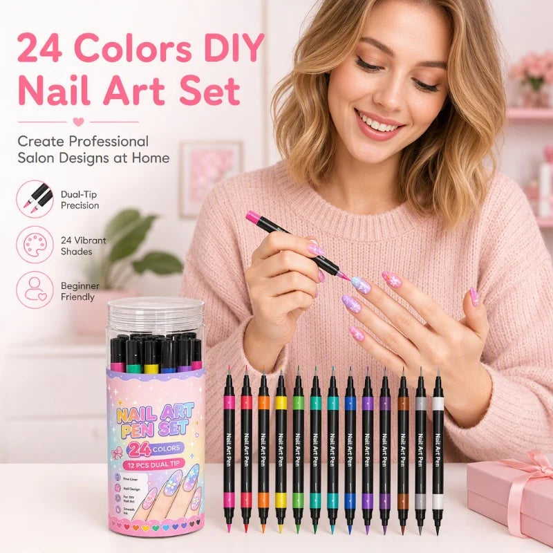 💅LAST DAY BUY 1 GET 1 FREE🎨24‑Colors Dual‑Ended Nail Art Pens‑DIY Manicure Drawing Set🎁