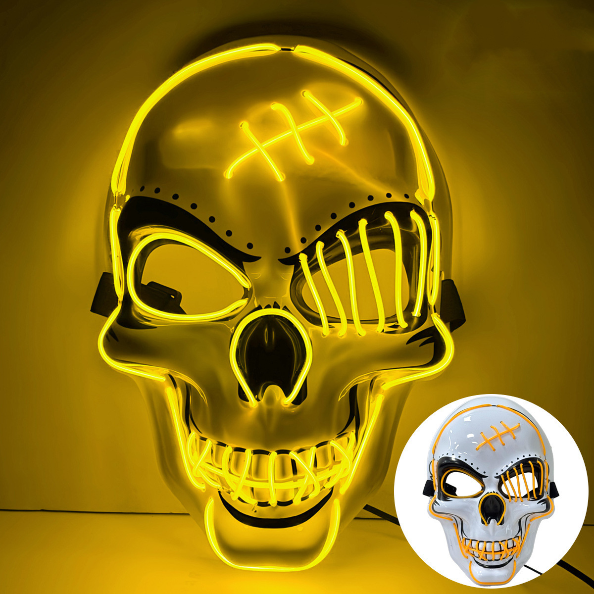 👻 Scary LED Light Up Skull Mask 🎭 Neon Glowing Skeleton Mask for Halloween Party Cosplay