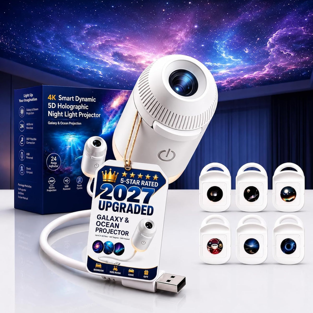 ✨ Immersive Galaxy & Ocean 24-Scene Night Light Projector 🌌