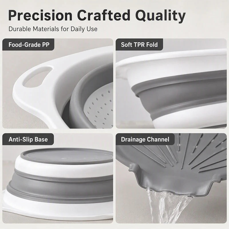 🥗 3-Piece Collapsible Colander Set with Draining Base – Space-Saving Kitchen Strainers for Fruits, Pasta & Vegetables