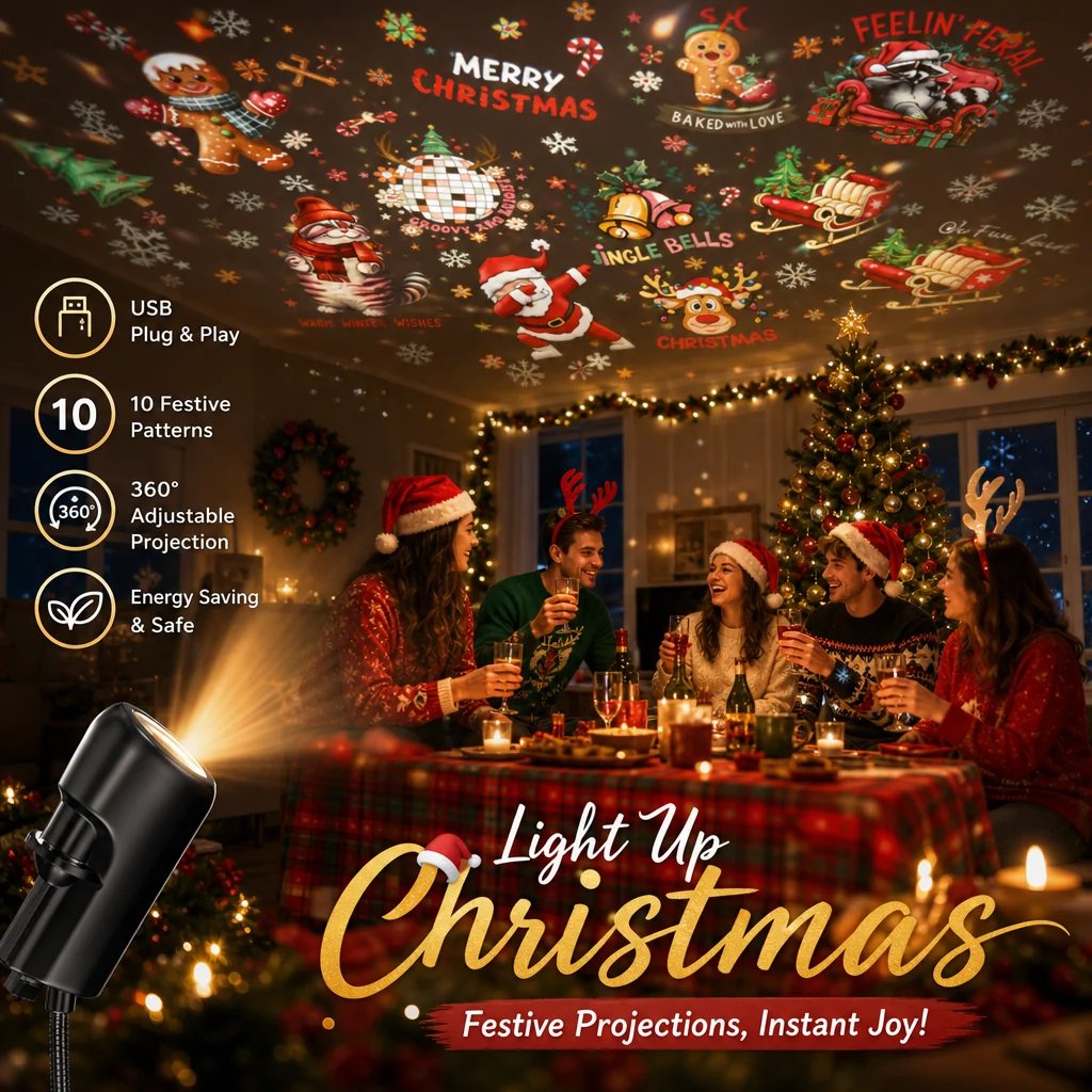 Compact USB Christmas holiday projector