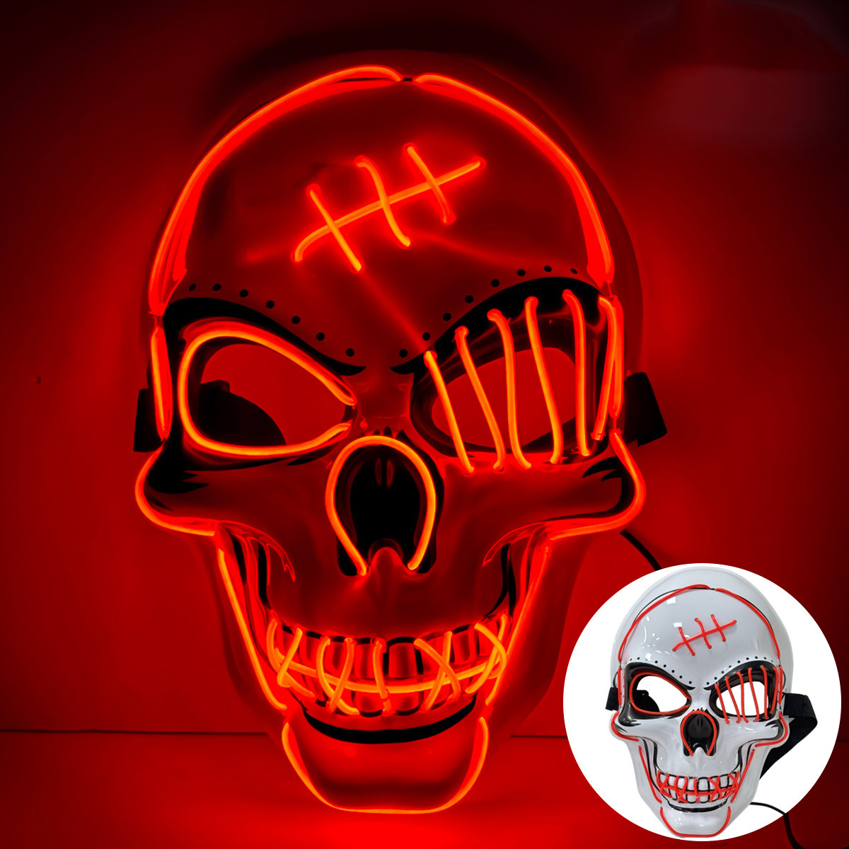 👻 Scary LED Light Up Skull Mask 🎭 Neon Glowing Skeleton Mask for Halloween Party Cosplay