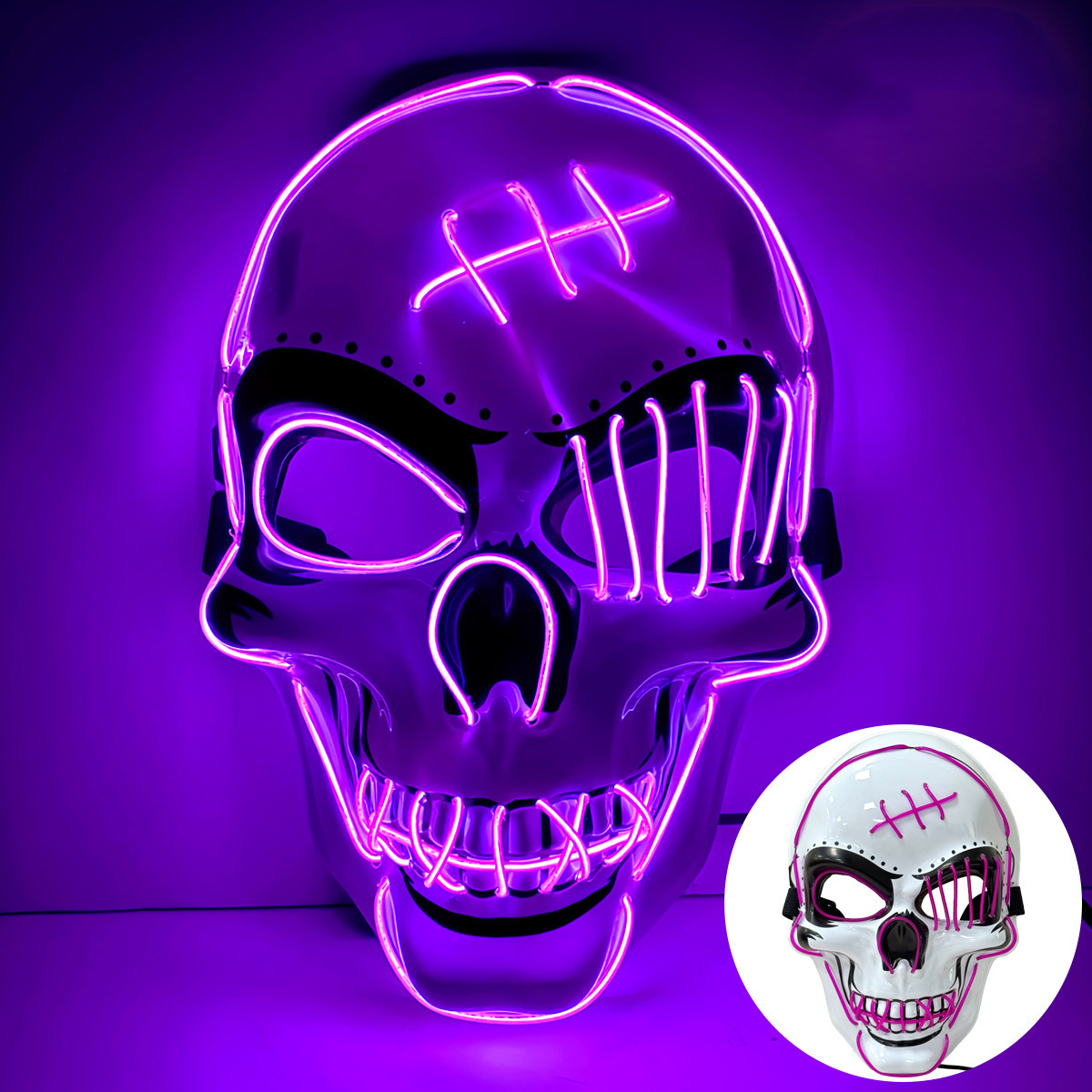 👻 Scary LED Light Up Skull Mask 🎭 Neon Glowing Skeleton Mask for Halloween Party Cosplay