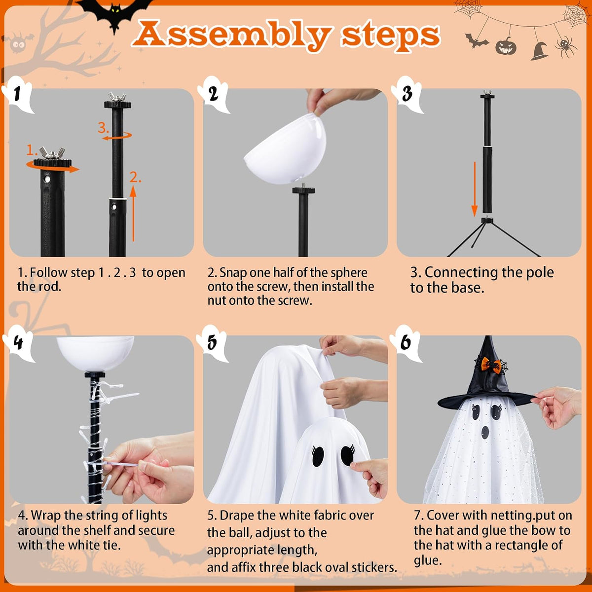 🎃 Light-Up Halloween Ghost Decoration with Remote, Timer & Adjustable Height👻