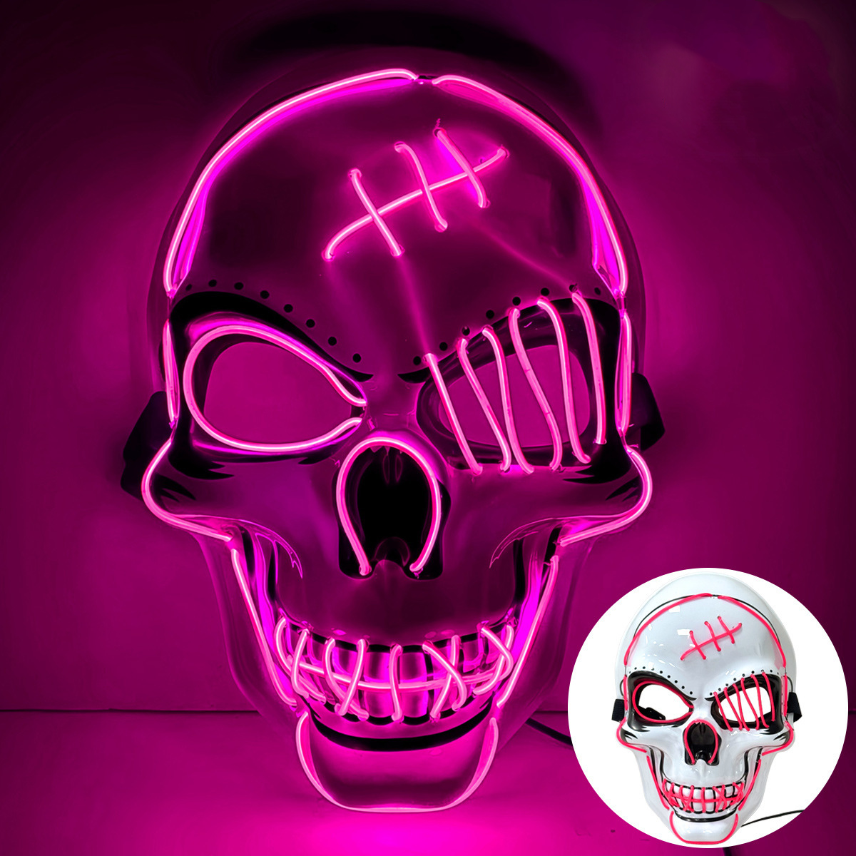 👻 Scary LED Light Up Skull Mask 🎭 Neon Glowing Skeleton Mask for Halloween Party Cosplay