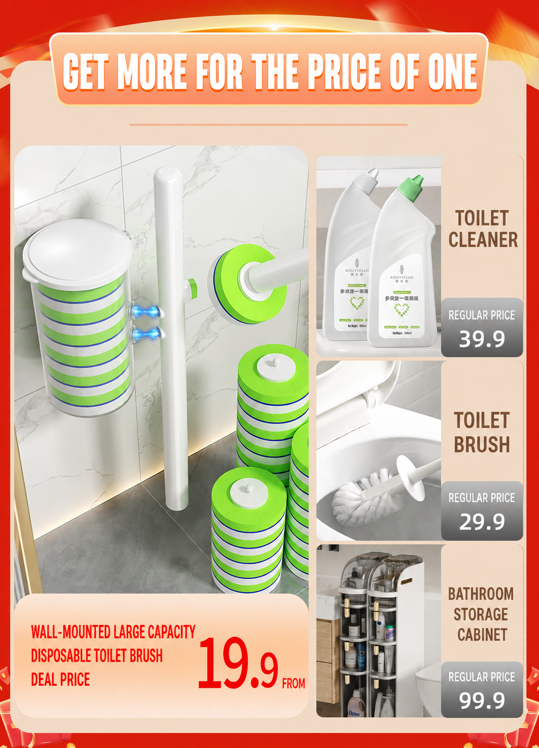 4-in-1 Magnetic Wall-Mounted Disposable Toilet Brush System product detail image 4