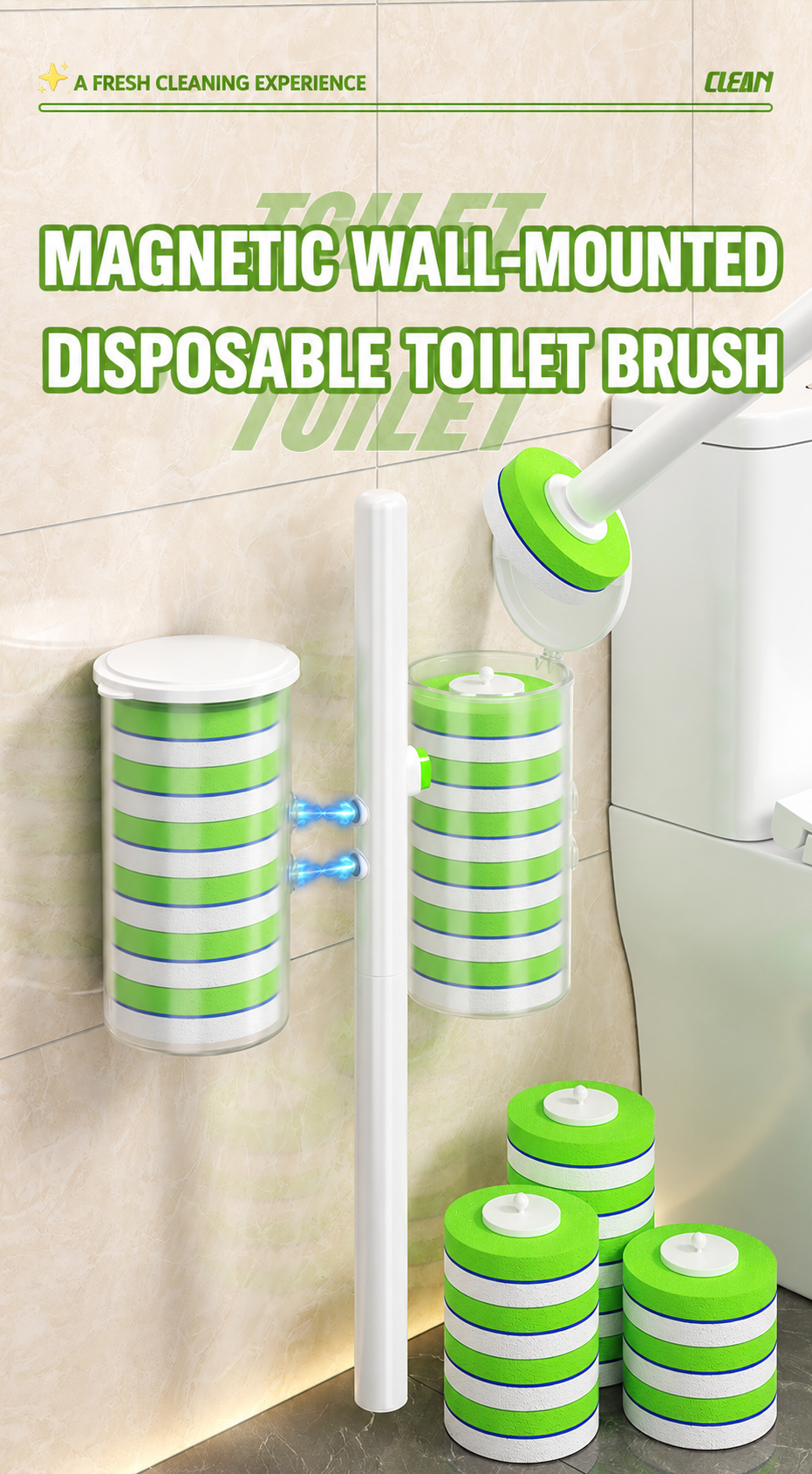 4-in-1 Magnetic Wall-Mounted Disposable Toilet Brush System product detail image 11