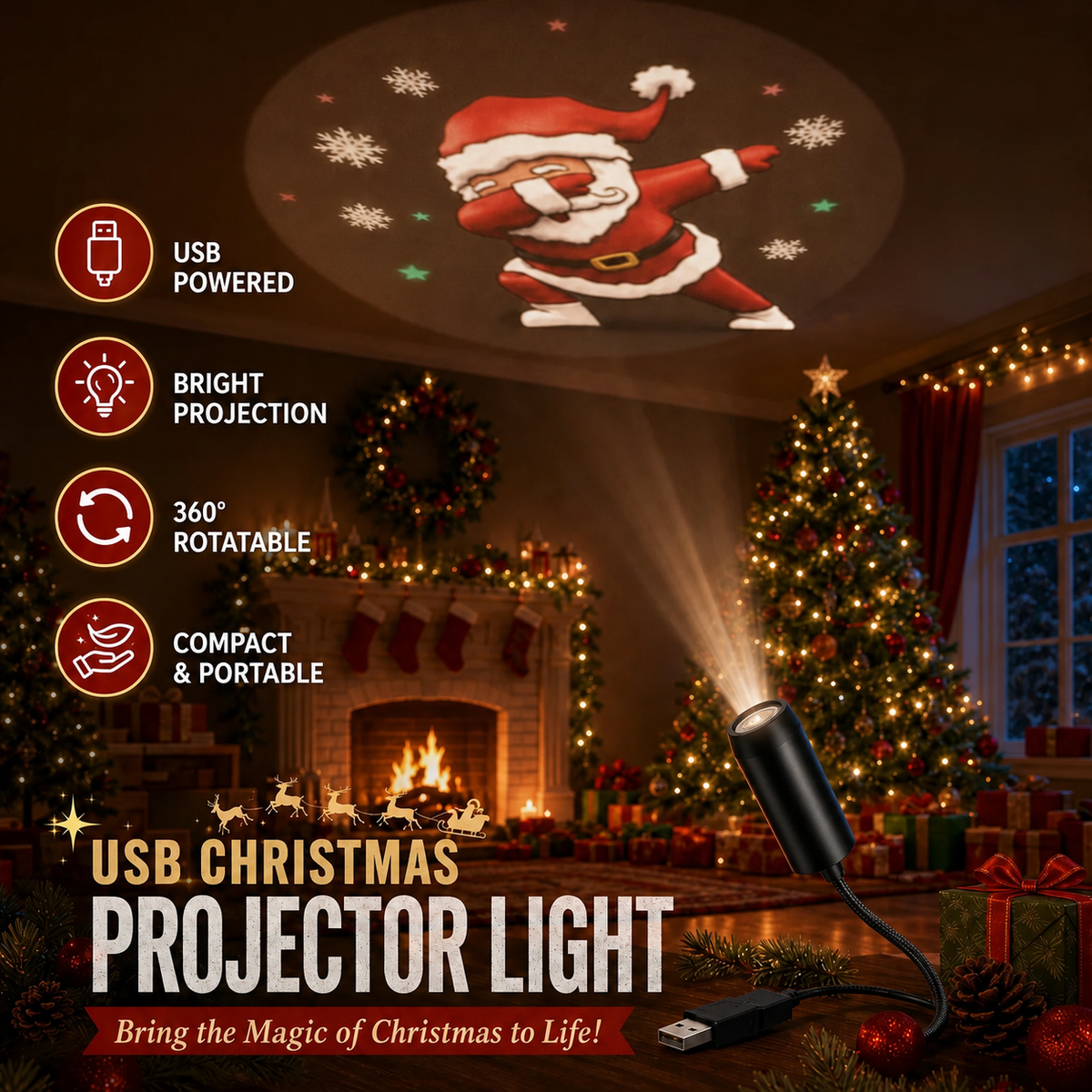 Christmas projector Santa festive scene
