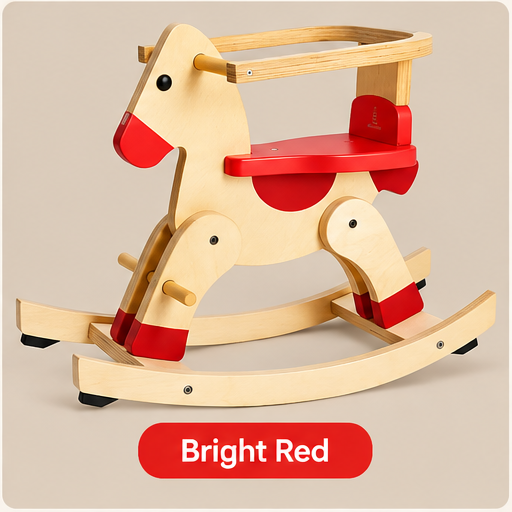 Wooden Rocking Horse for Toddlers – Safety Rail & Anti-Tip Rockers
