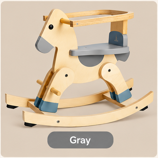 Wooden Rocking Horse for Toddlers – Safety Rail & Anti-Tip Rockers