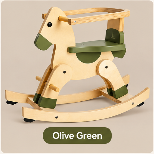 Wooden Rocking Horse for Toddlers – Safety Rail & Anti-Tip Rockers