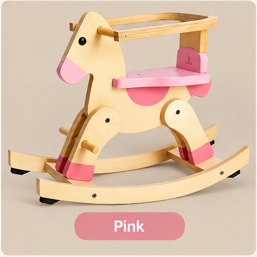 Wooden Rocking Horse for Toddlers – Safety Rail & Anti-Tip Rockers