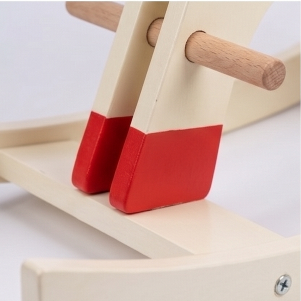 Wooden rocking horse footrest detail