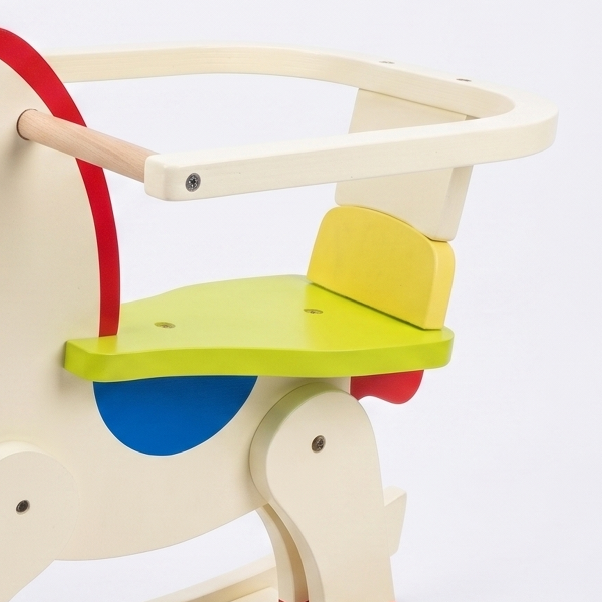 Wooden rocking horse seat and backrest detail
