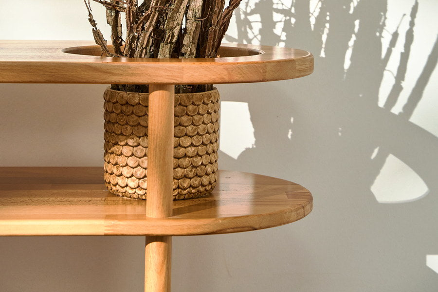 Solid beech furniture detail with natural oil finish
