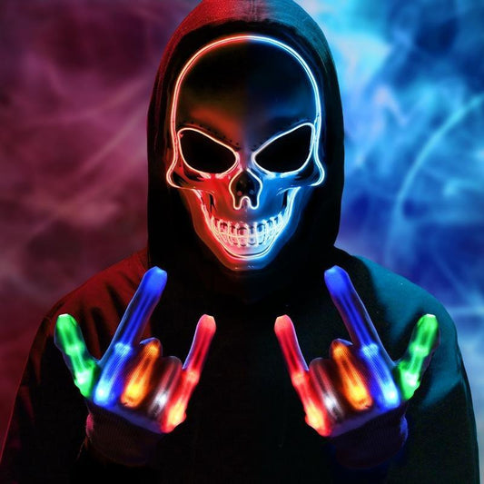 👻 Scary LED Light Up Skull Mask 🎭 Neon Glowing Skeleton Mask for Halloween Party Cosplay