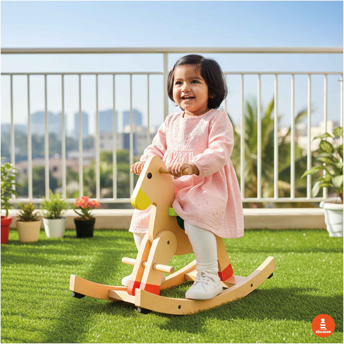 Wooden rocking horse for toddlers outdoor lifestyle